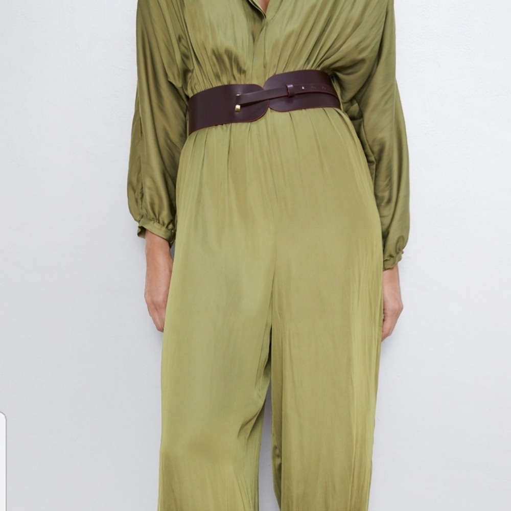 Green jumpsuit with belt